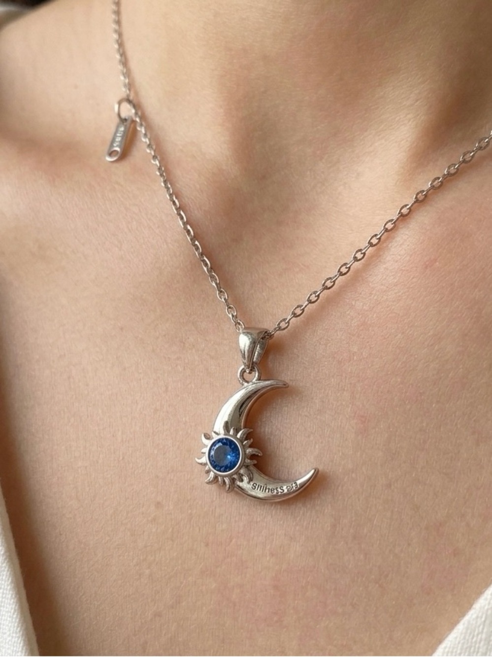Crescent Moon Necklace with Blue Sunstone Pendant